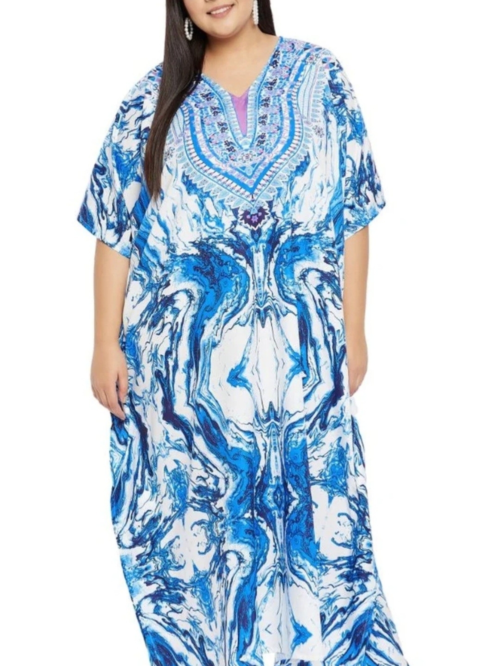 Gypsie Blu Plus Size Blue Marble Kaftan Mumu Cover Up. OS